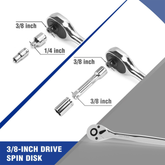 Steel Vision 3/8" Drive Impact Socket Set, 50-Piece Standard SAE and Metric Size, 6 Point, Cr-V, 3/8-Inch Ratchet Handle, Extension BaR